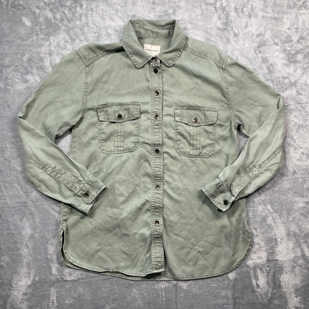 American Eagle Outfitters Womens Olive Green‎ Utility Button Up Shirt Lyocell S